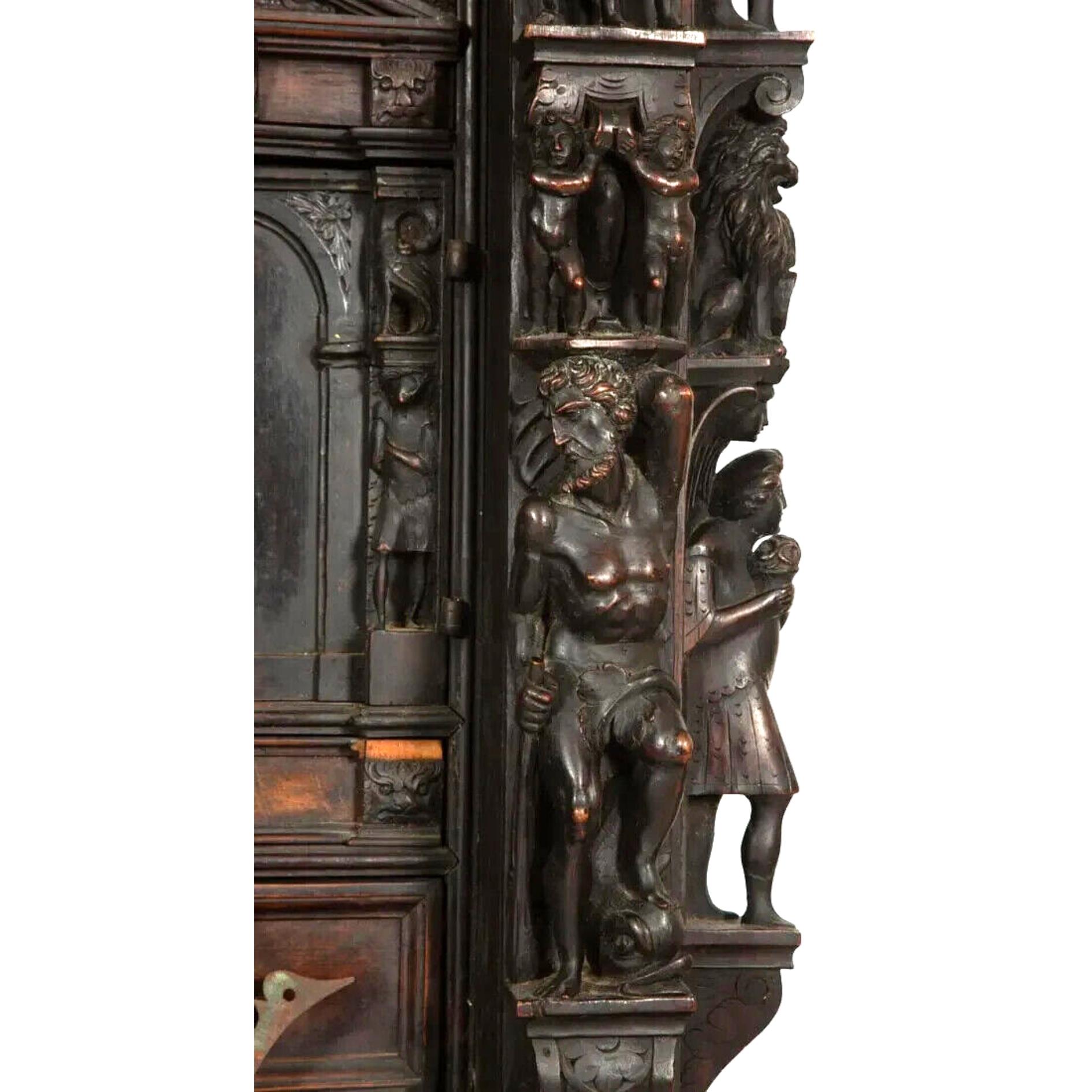 17-1800s Antique Continental Baroque Walnut, Carved, Bambochi Style Cabinet!! In Good Condition For Sale In Austin, TX