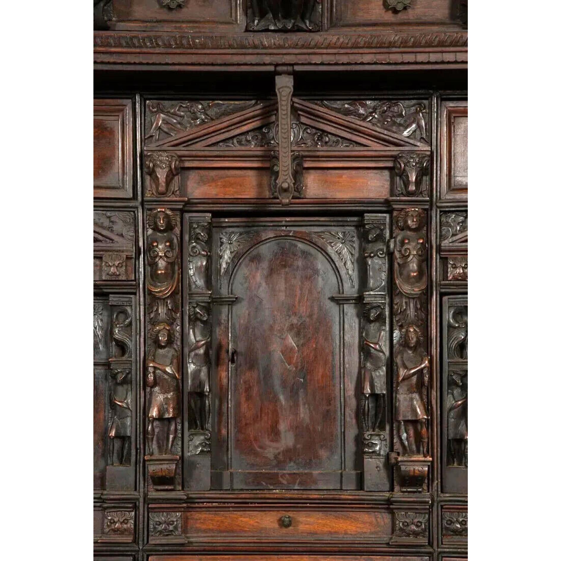 19th Century 17-1800s Antique Continental Baroque Walnut, Carved, Bambochi Style Cabinet!! For Sale
