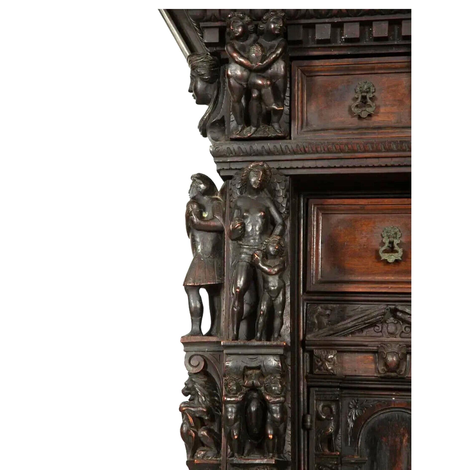 Wood 17-1800s Antique Continental Baroque Walnut, Carved, Bambochi Style Cabinet!! For Sale