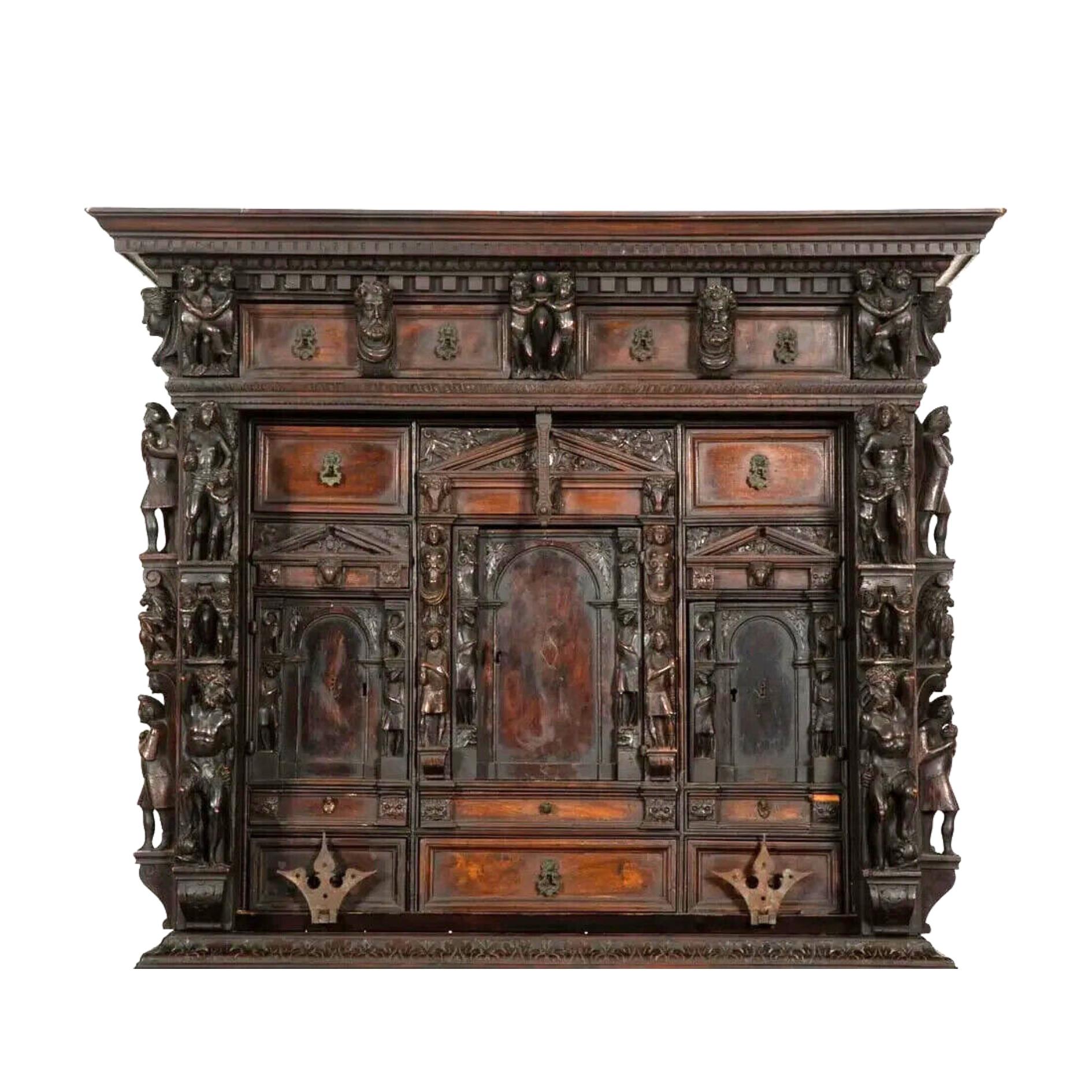 17-1800s Antique Continental Baroque Walnut, Carved, Bambochi Style Cabinet!! For Sale 1