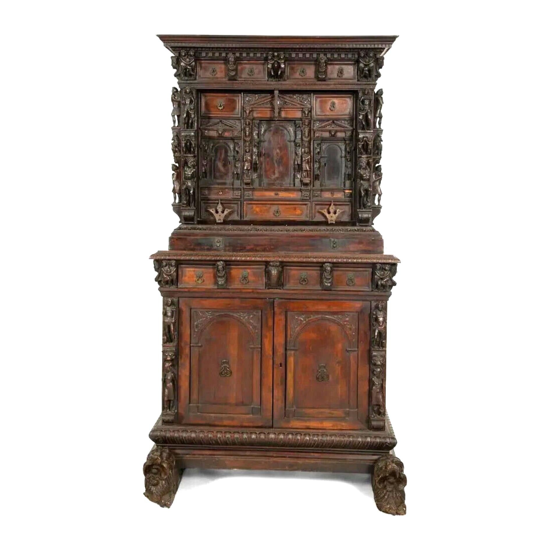 17-1800s Antique Continental Baroque Walnut, Carved, Bambochi Style Cabinet!! For Sale 2