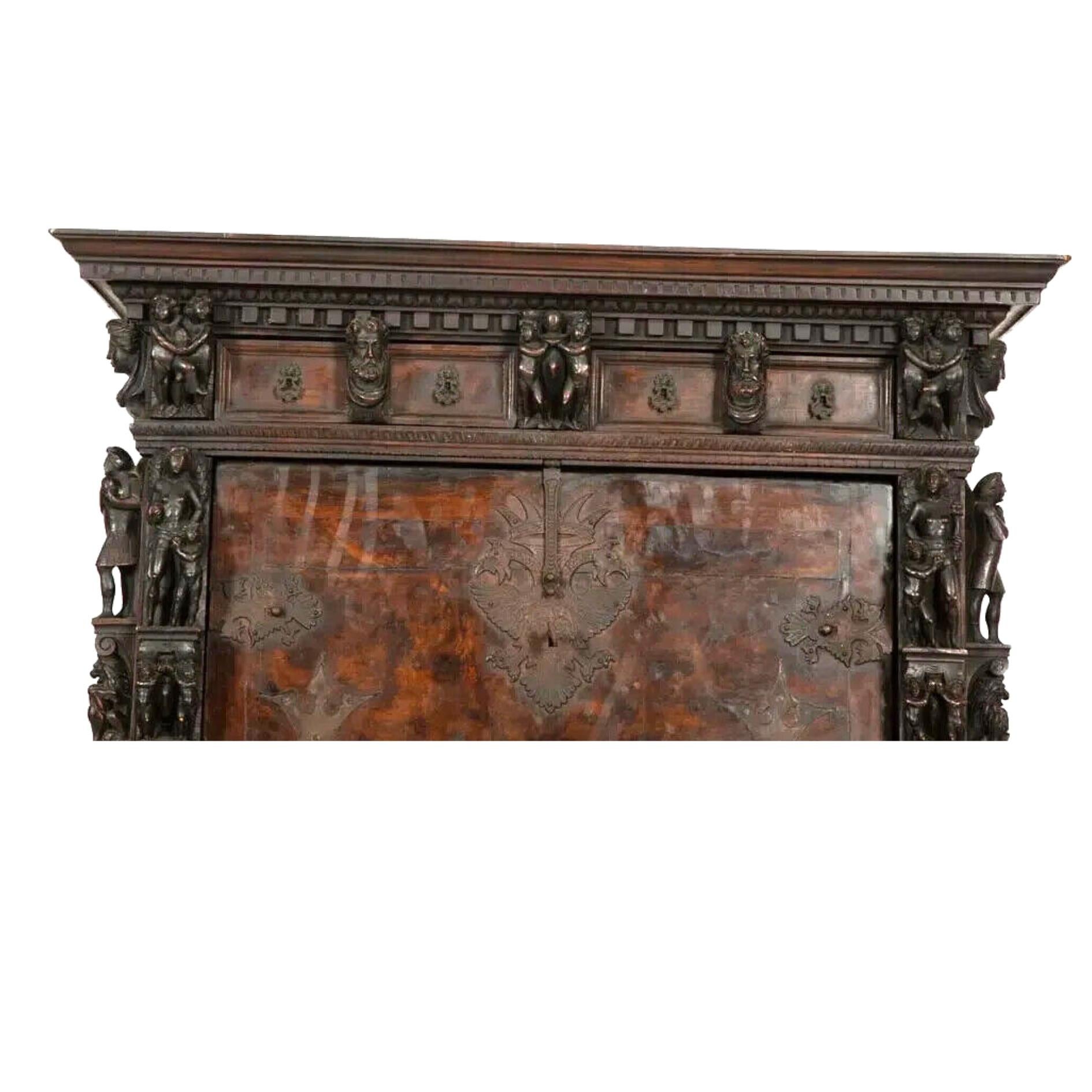 17-1800s Antique Continental Baroque Walnut, Carved, Bambochi Style Cabinet!! For Sale 3