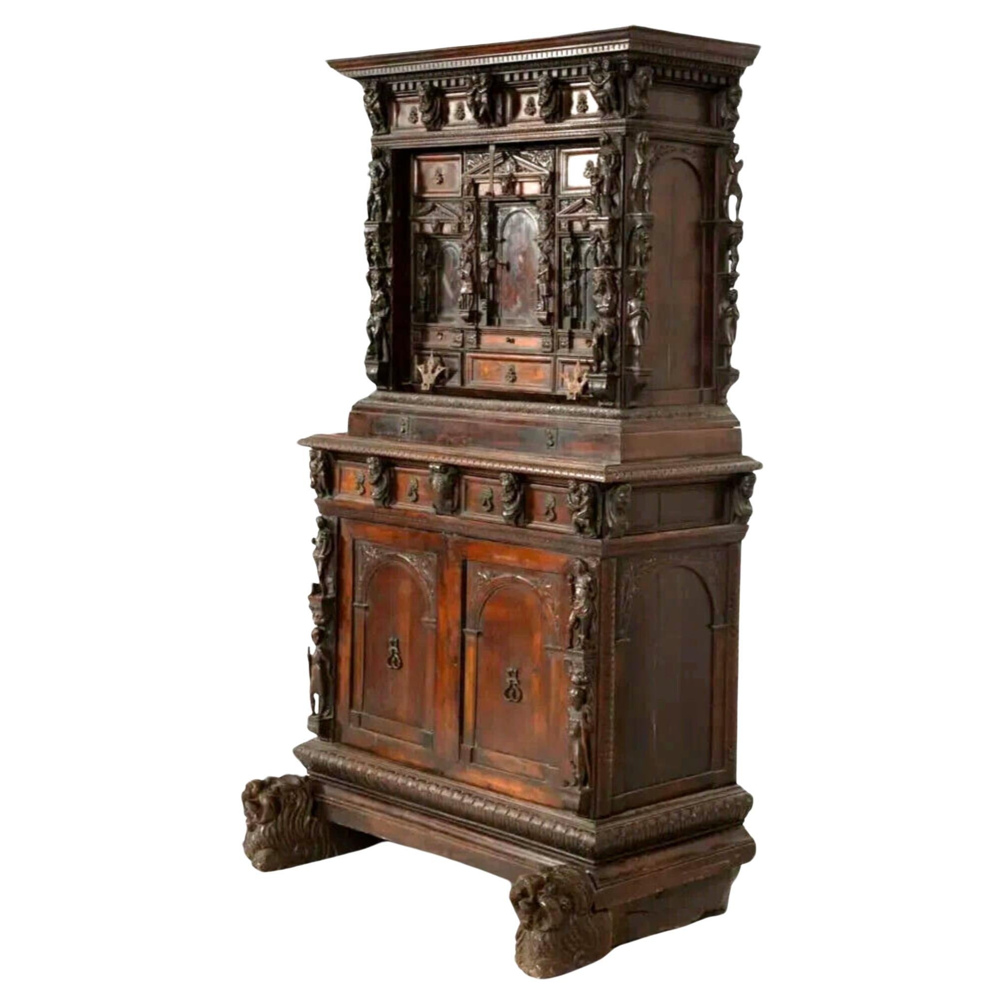 17-1800s Antique Continental Baroque Walnut, Carved, Bambochi Style Cabinet!! For Sale