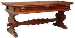 17-1800's Antique Italian Walnut Trestle Library, Carved, Border Table / Desk!!