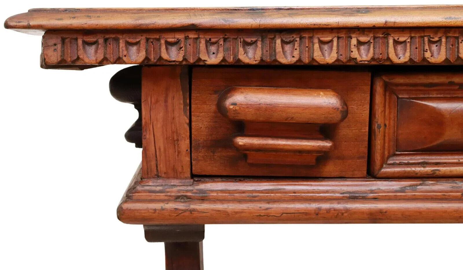 Other 17-1800's Antique Italian Walnut Trestle Library, Carved, Border Table / Desk!! For Sale