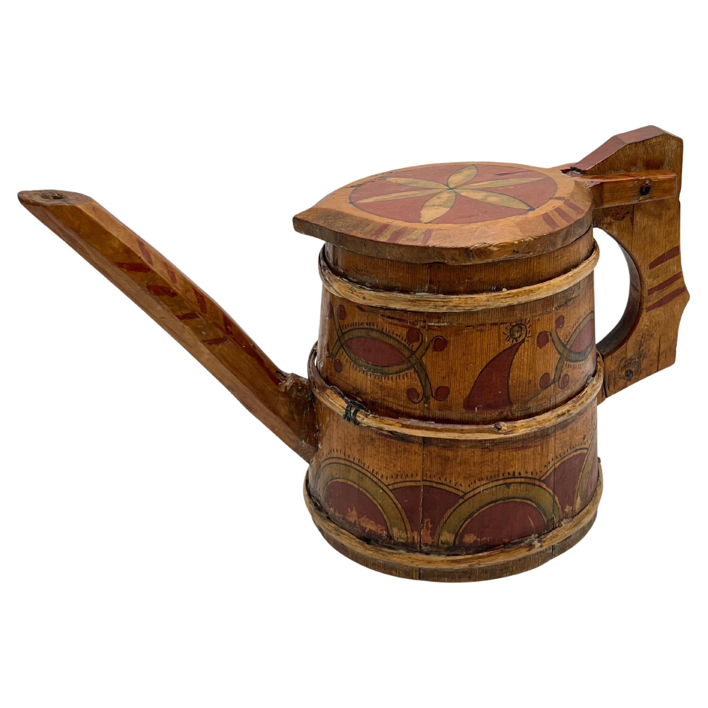 17/1800 Art Folklorique Scandinave peint à la main Pine Spout Jug, Pipe Jug