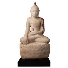 17-18th century Antique marble Buddha statue from Burma in Bhumisparsha Mudra