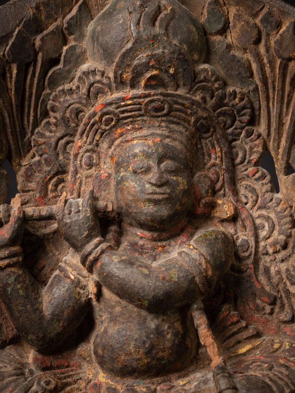Antike Krishna-Statue aus Holz aus Indien aus dem 17.-18. Jahrhundert  OriginalBuddhas im Angebot 6