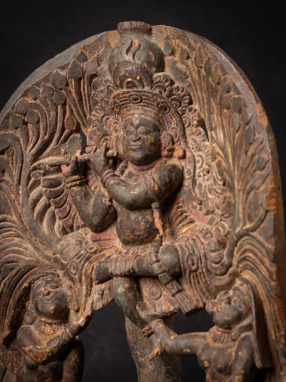 Antike Krishna-Statue aus Holz aus Indien aus dem 17.-18. Jahrhundert  OriginalBuddhas im Angebot 8