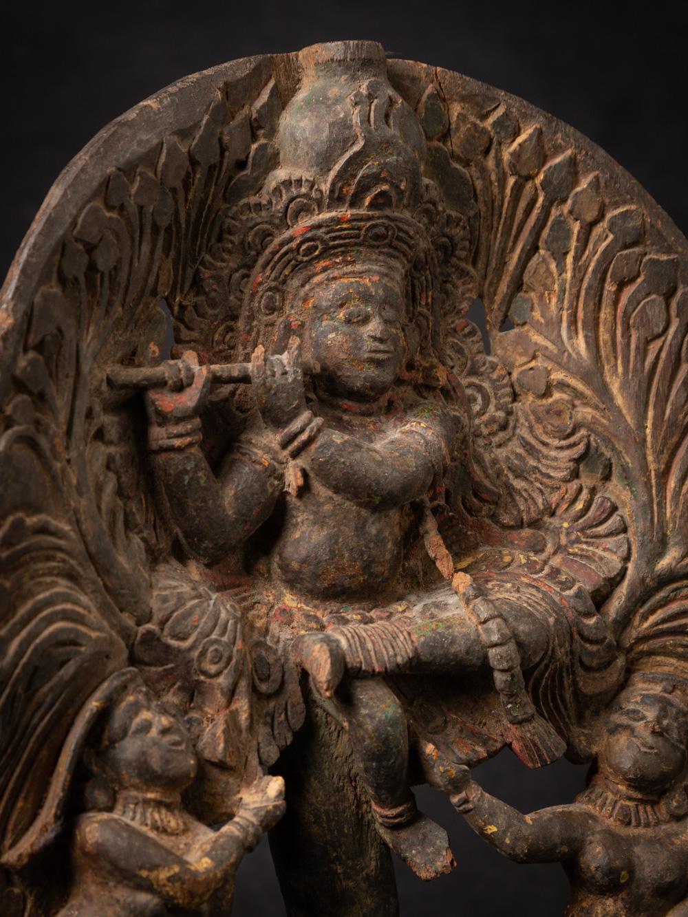 statue de Krishna en bois ancien du 17e-18e siècle d'Inde  OriginalBuddhas en vente 8