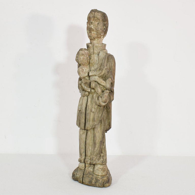 17/ 18th Century Folk Art Portuguese Carved Wooden Statue of Saint
