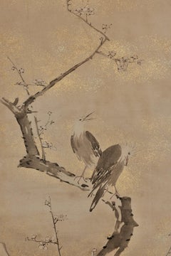 Japanese Painting, Framed, 17th-18th Century, Plum & Bird by Yamaguchi Sekkei