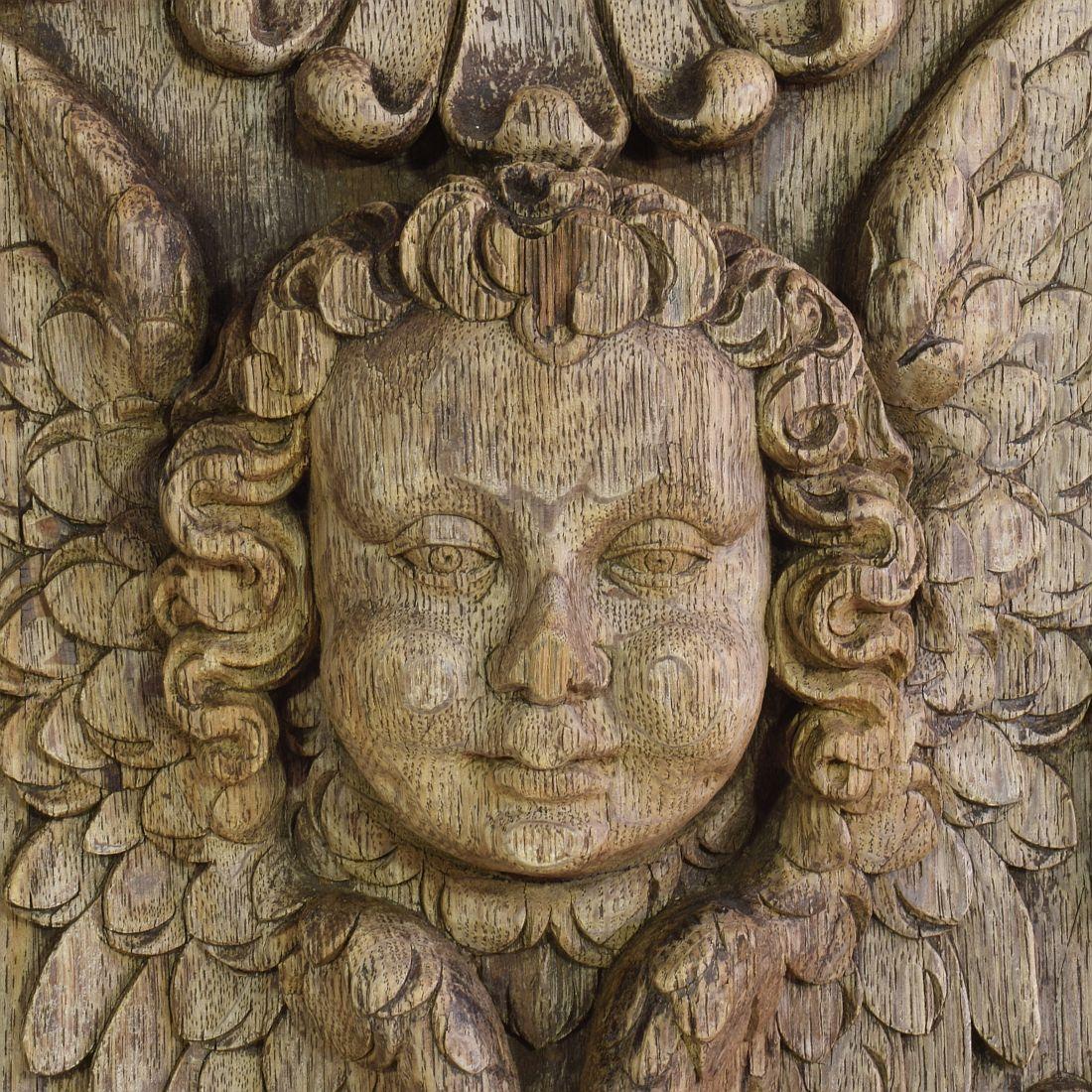 17/18th Century French Carved Oak Panel with Winged Angel Head 4