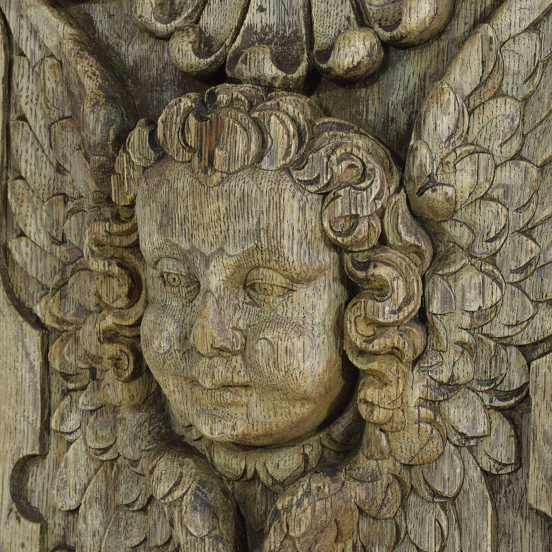 17/18th Century French Carved Oak Panel with Winged Angel Head 6