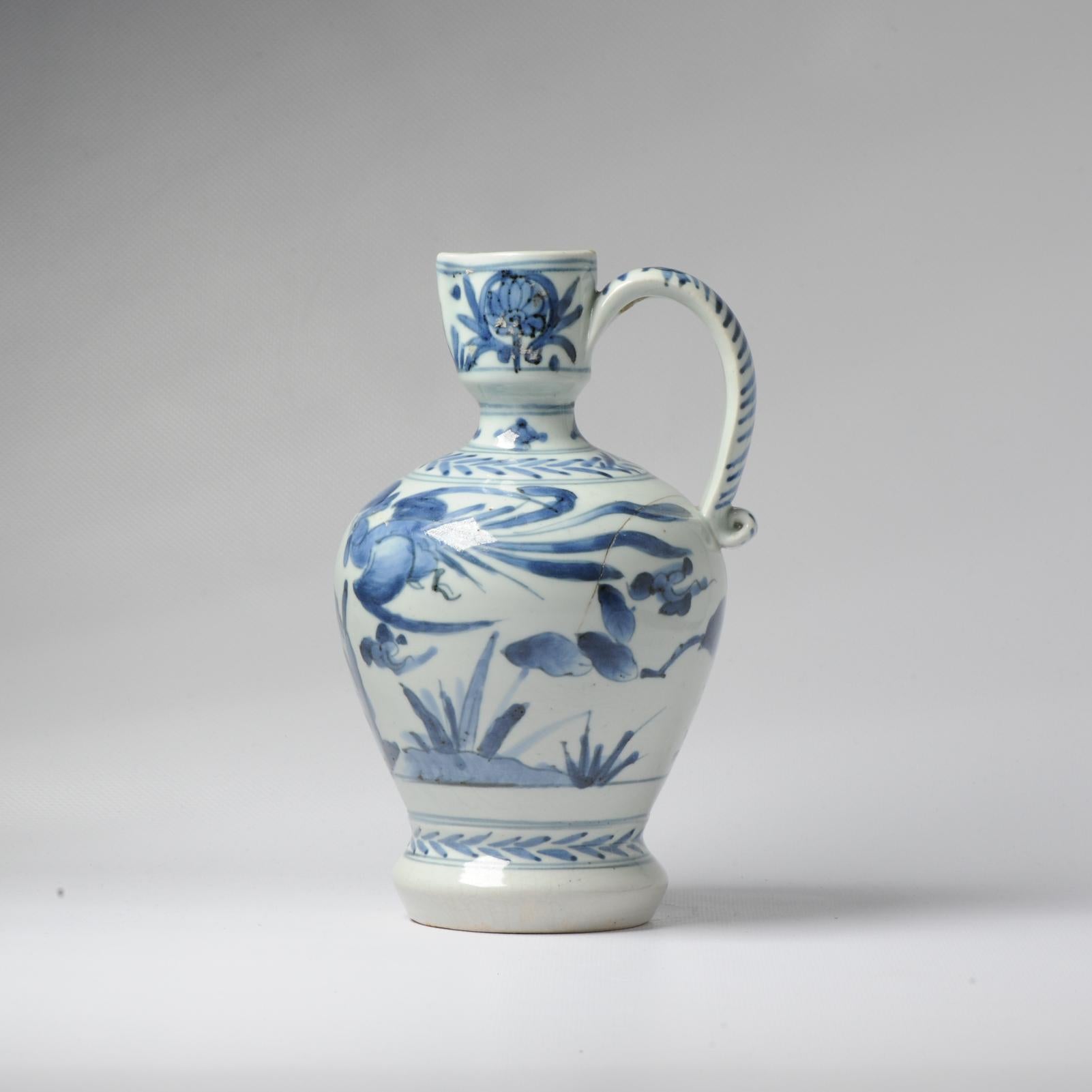 17th/18th Century Japanese Porcelain Birds Jug Blue White Dish Antique For Sale 4