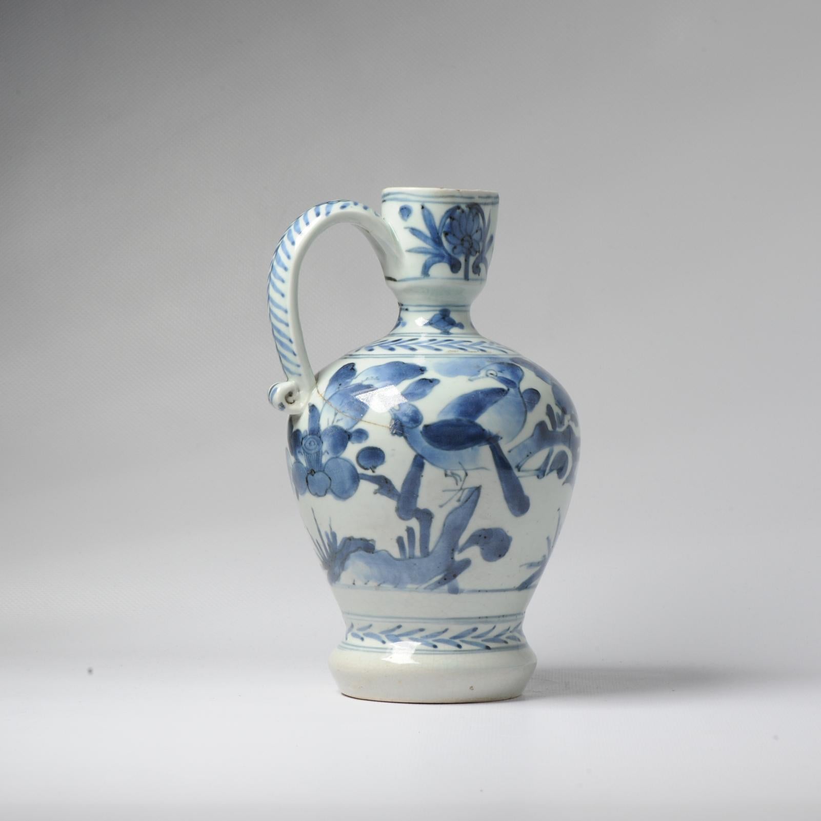 17th/18th Century Japanese Porcelain Birds Jug Blue White Dish Antique For Sale 6