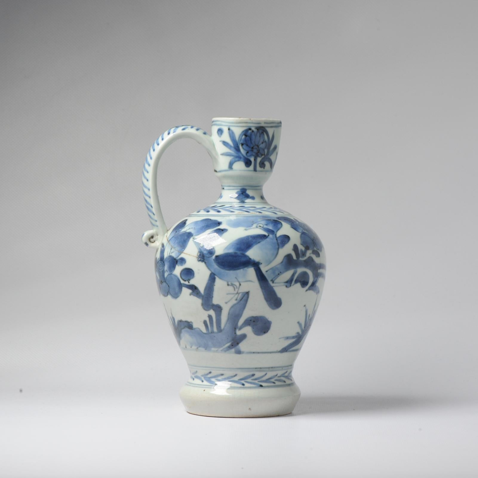 17th/18th Century Japanese Porcelain Birds Jug Blue White Dish Antique For Sale 2