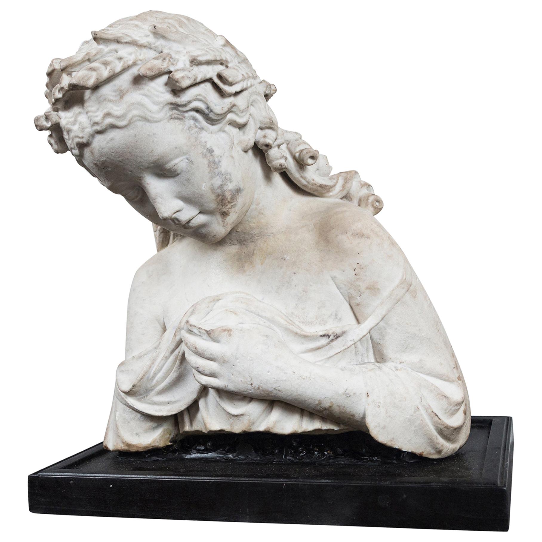 17/18th Century Marble Bust of Young Woman For Sale