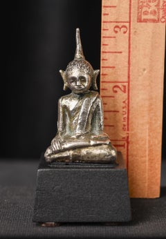 17/18thC Cambodian Silver Buddha-Rare Solid Cast Miniature 9834