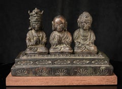 17/18thC Korea Bronze Trilogy Buddha/Monk/+ on original Bronze Base-RARE, 10288