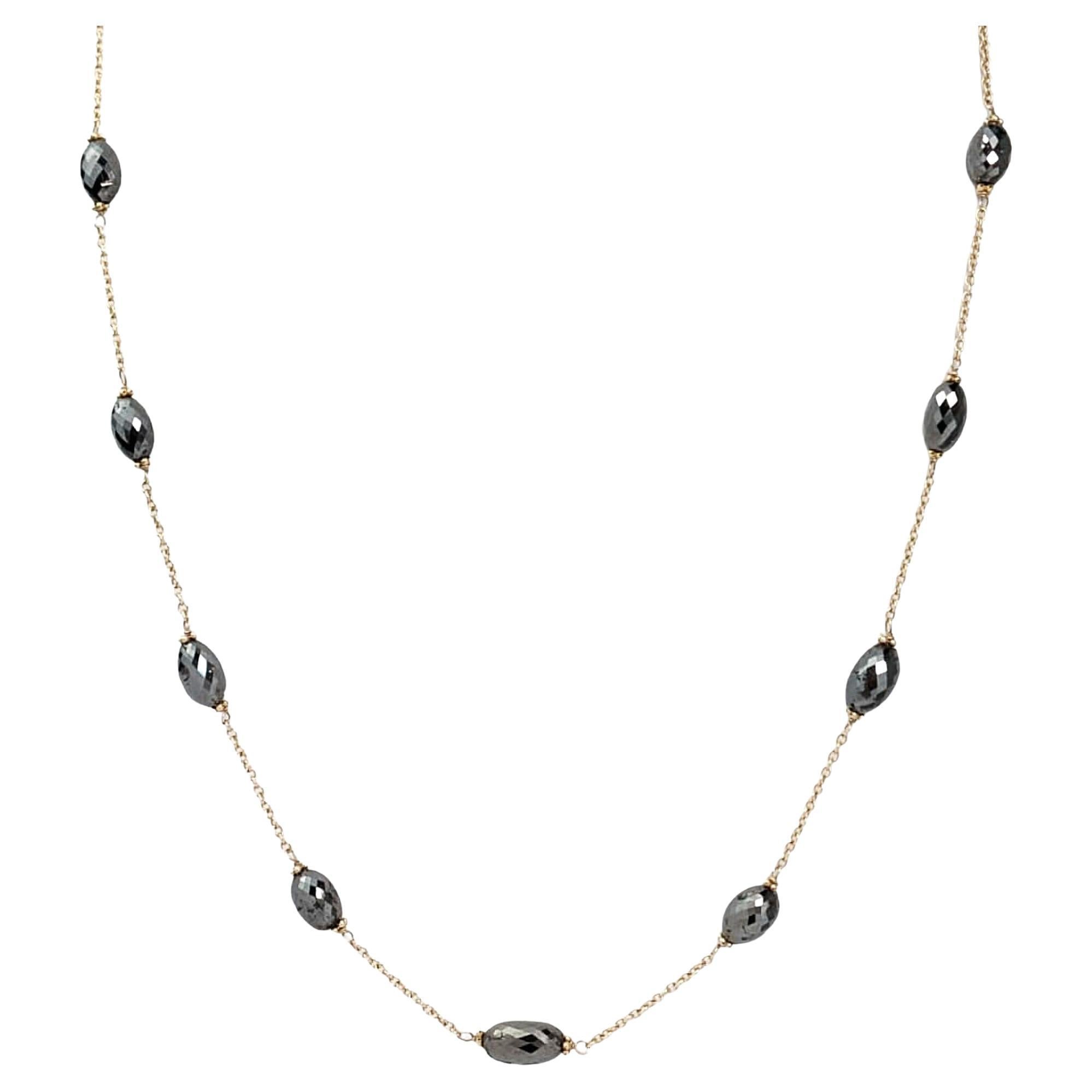 17"-19" Adjustable Length Natural Black Diamond (23.00ct) Necklace in 14KY Gold