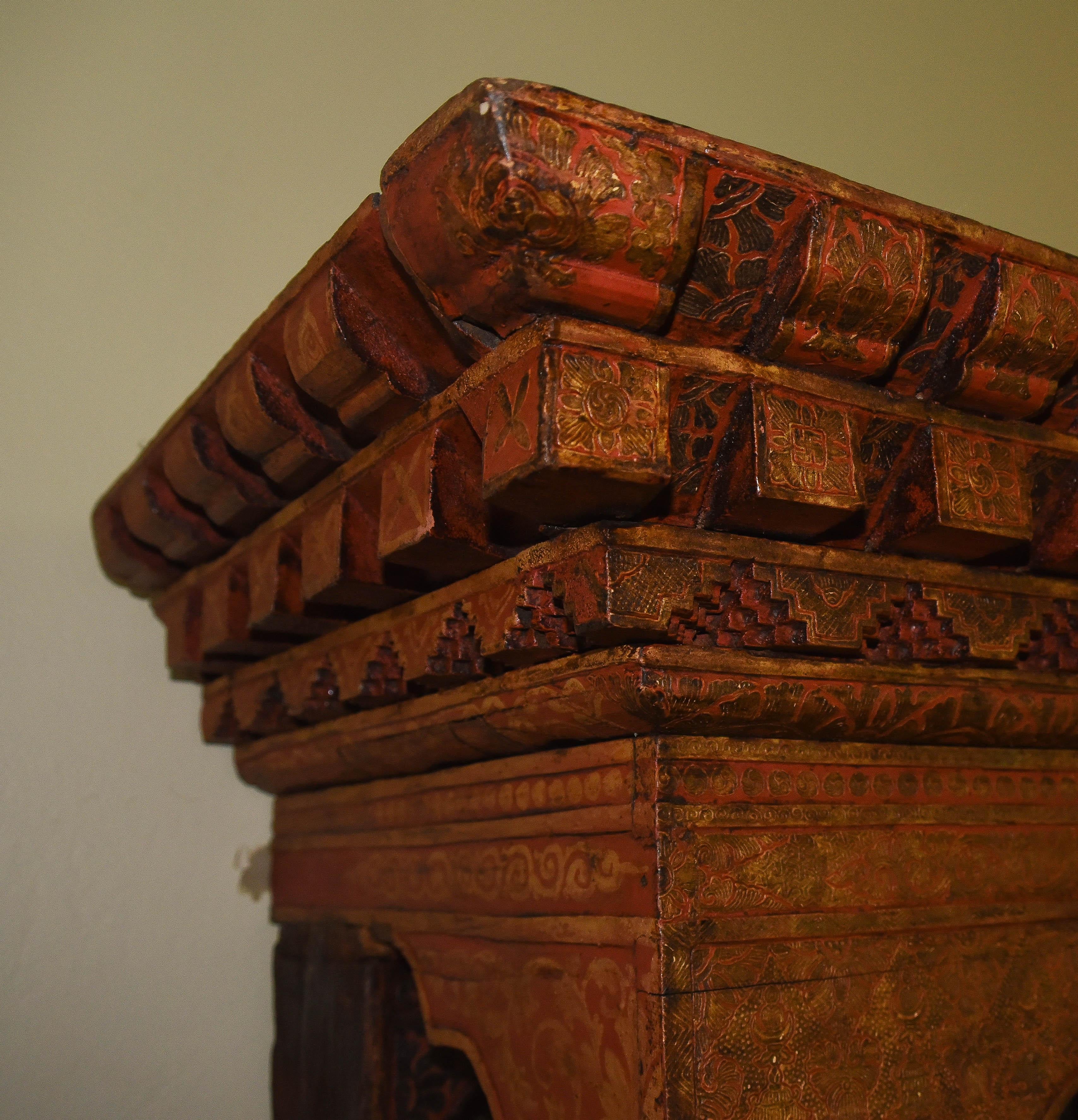 Hand-Carved 17-19thC Antique Tibetan Altar, 8193 For Sale