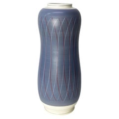 Vaso da pavimento in ceramica grigio e rosso "Alfred Read for Poole Pottery", 17", Inghilterra
