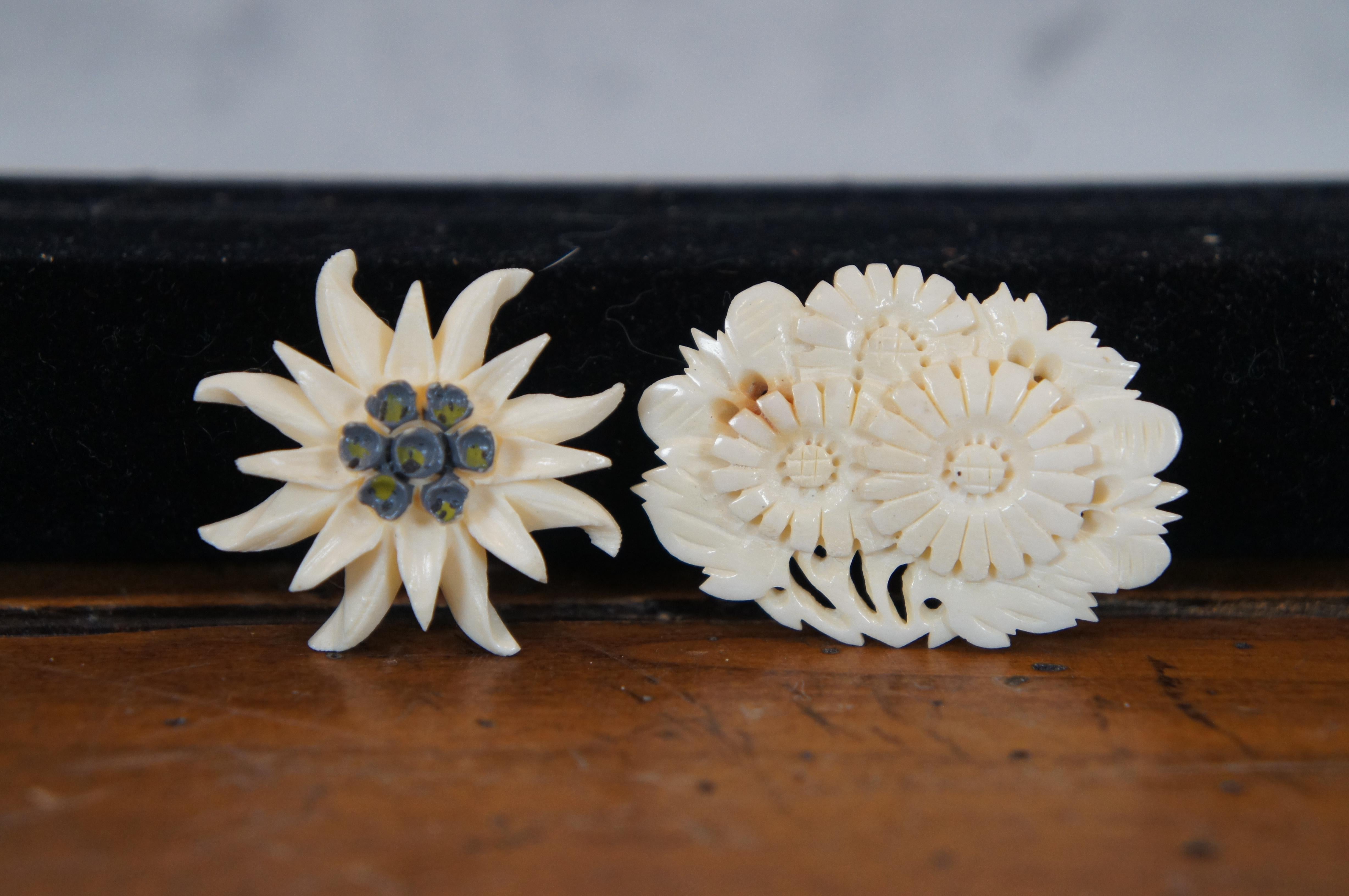 17 Antique and Vintage Carved Bone Brooch Pins Earrings Pendants For