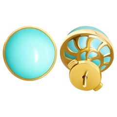 17 Carat Armenian Vivid Blue Turquoise 18 Karat Yellow Gold Stud Earrings