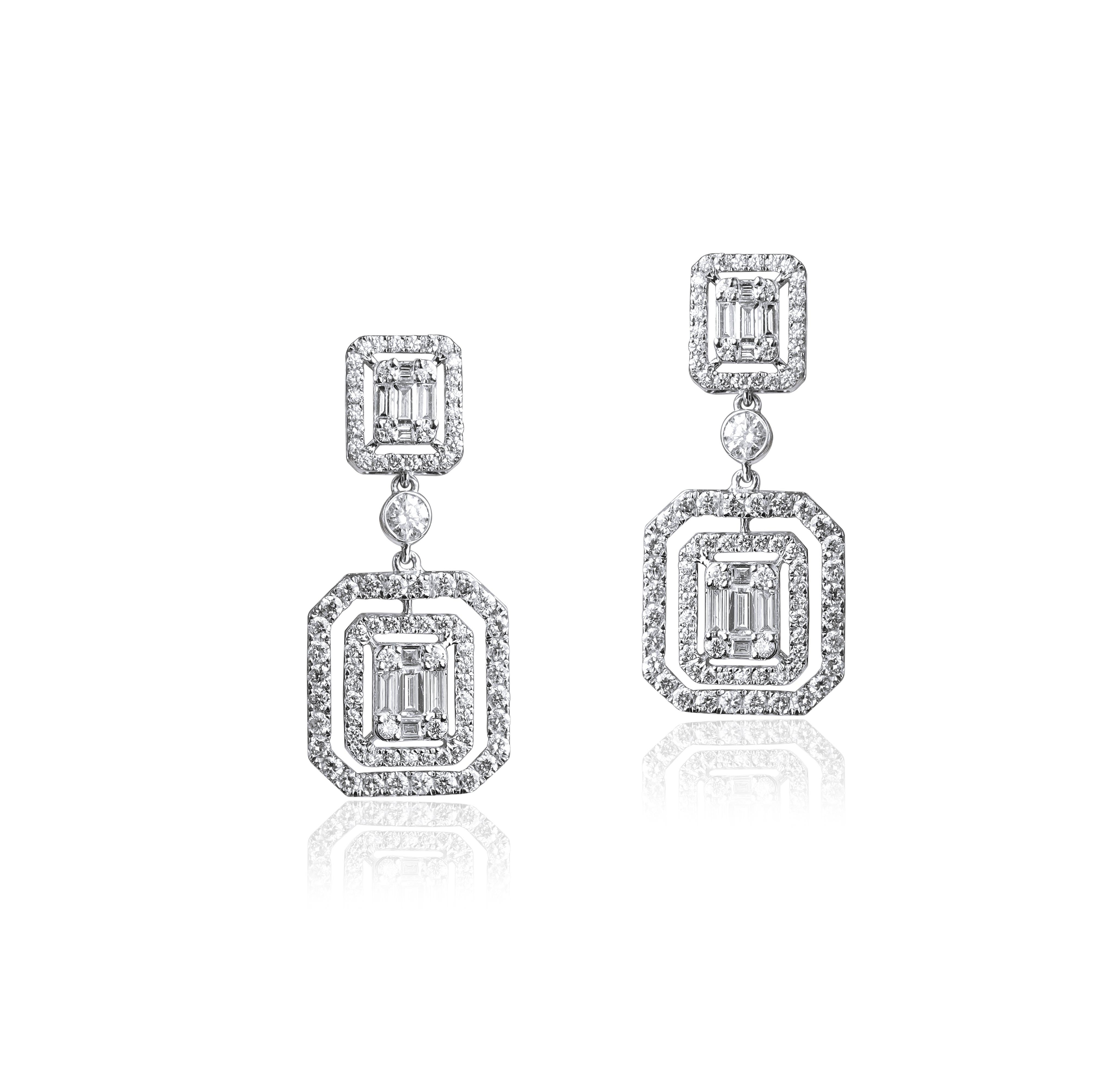 1.7 Karat Art Deco Diamant-Ohrringe im Baguetteschliff mit Illusion-Fassung, G VS (Art déco) im Angebot