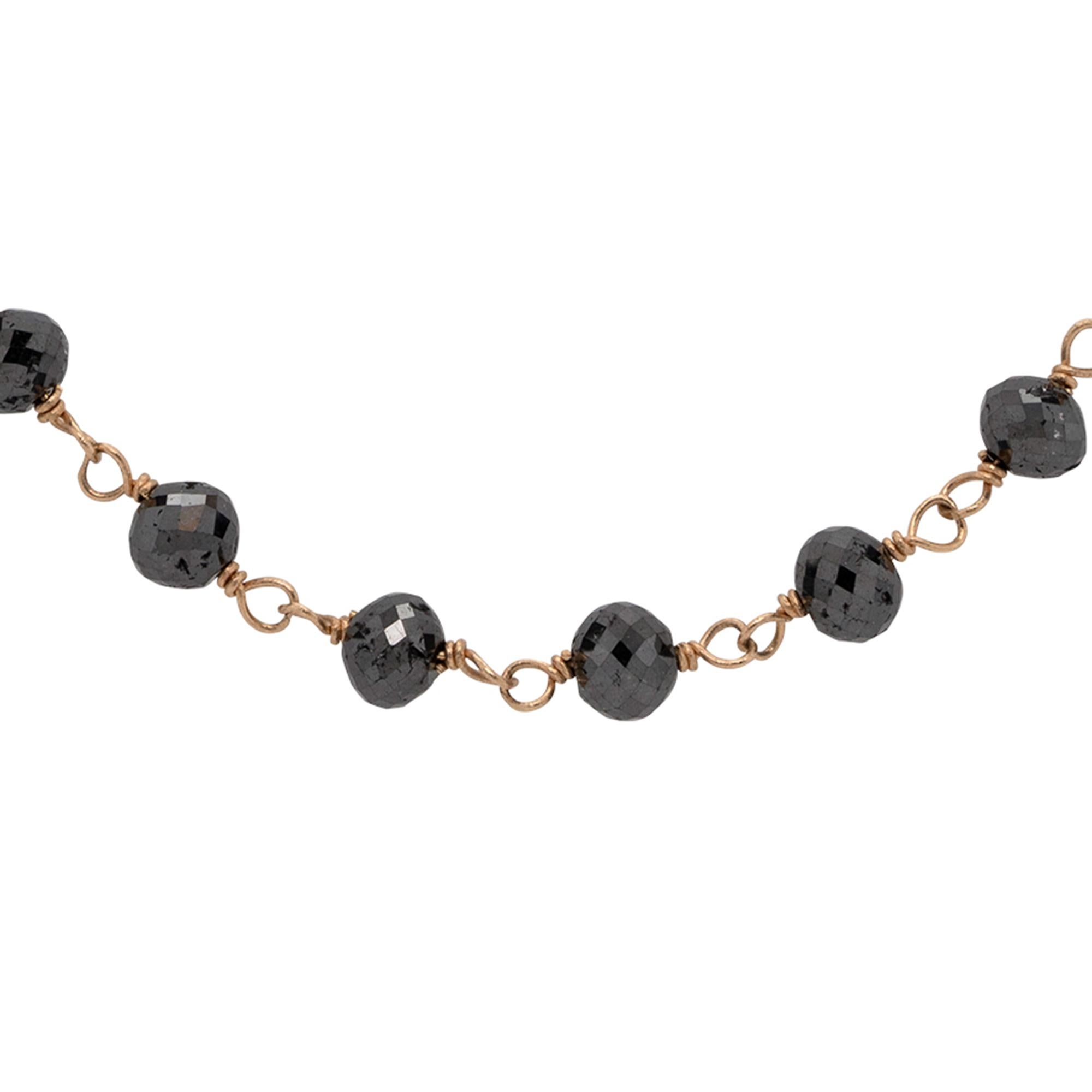 Material: 14k Yellow Gold
Diamond Details: Approx. 17ctw  of round cut faceted bead Diamonds. Diamonds are Fancy black in color
Measurements: 16 inches in length. Beads are approx. 3.25mm -3.50mm
Weight: 4.9g (3.2dwt)
Additional details: Item comes