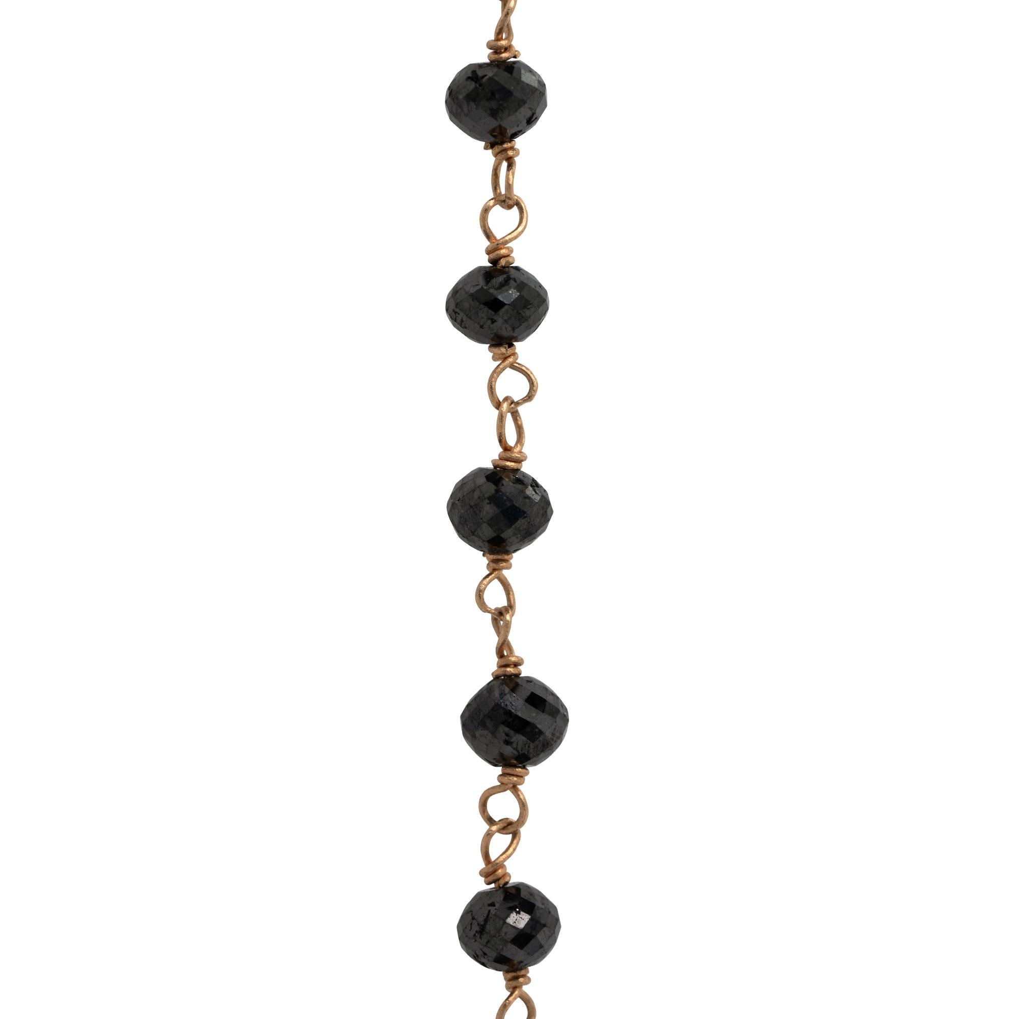 17 Carat Black Round Faceted Diamond Bead Necklace 14 Karat in Stock 1