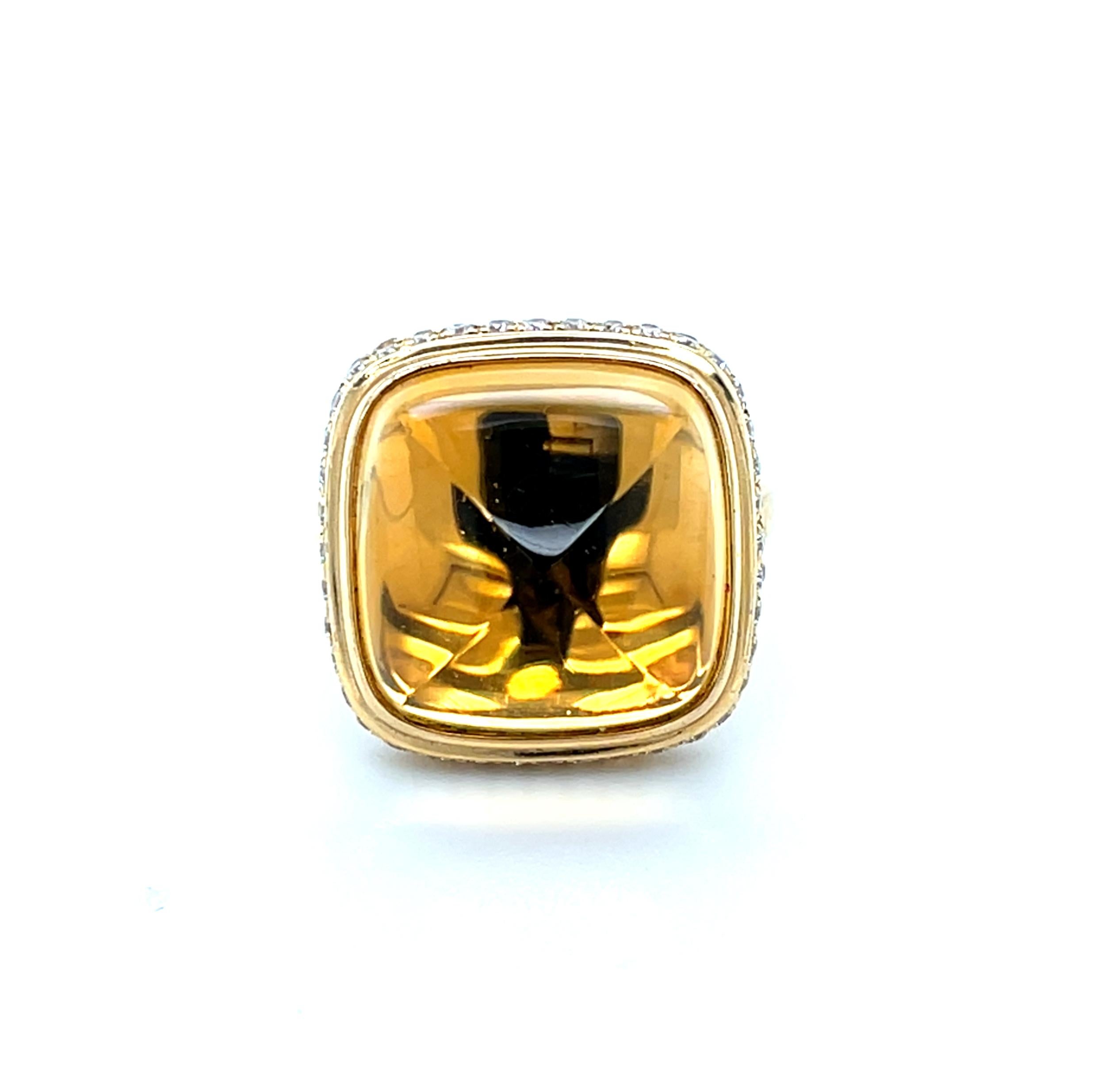 Artisan Bague en or jaune 17 carats avec cabochon de citrine, diamant et saphir jaune en vente