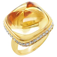 17 Carat Citrine Cabochon, Diamond and Yellow Sapphire Ring in 18k Yellow Gold