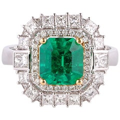 1.7 Carat Muzo Colombian Emerald and White Diamond Ring in 18 Karat White Gold