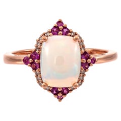 1.7 Carat Cushion Cut Opal and Round Cut Pink Sapphire 14K Rose Gold Ring