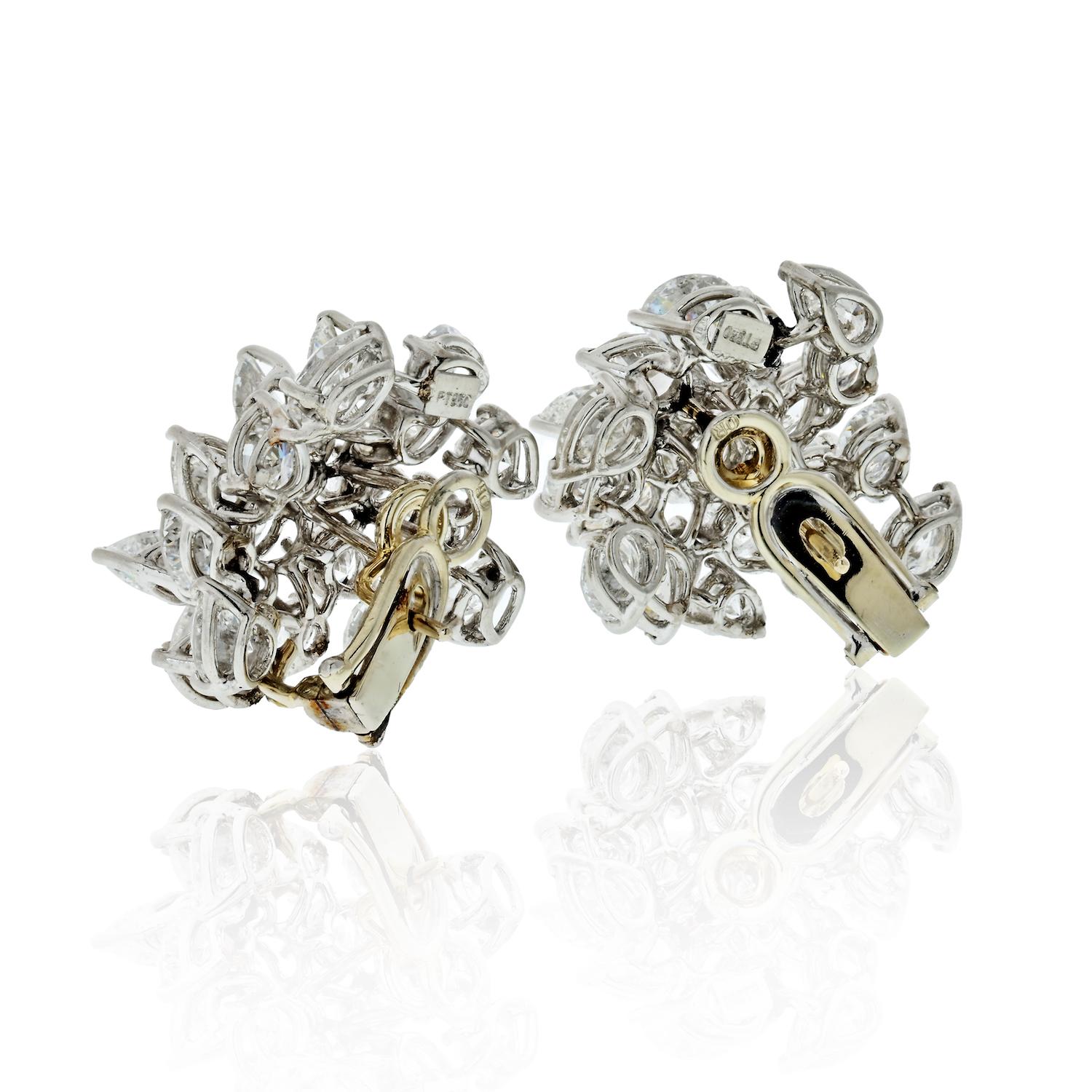 Modern 17 Carat Diamond Cluster Earrings in Platinum For Sale