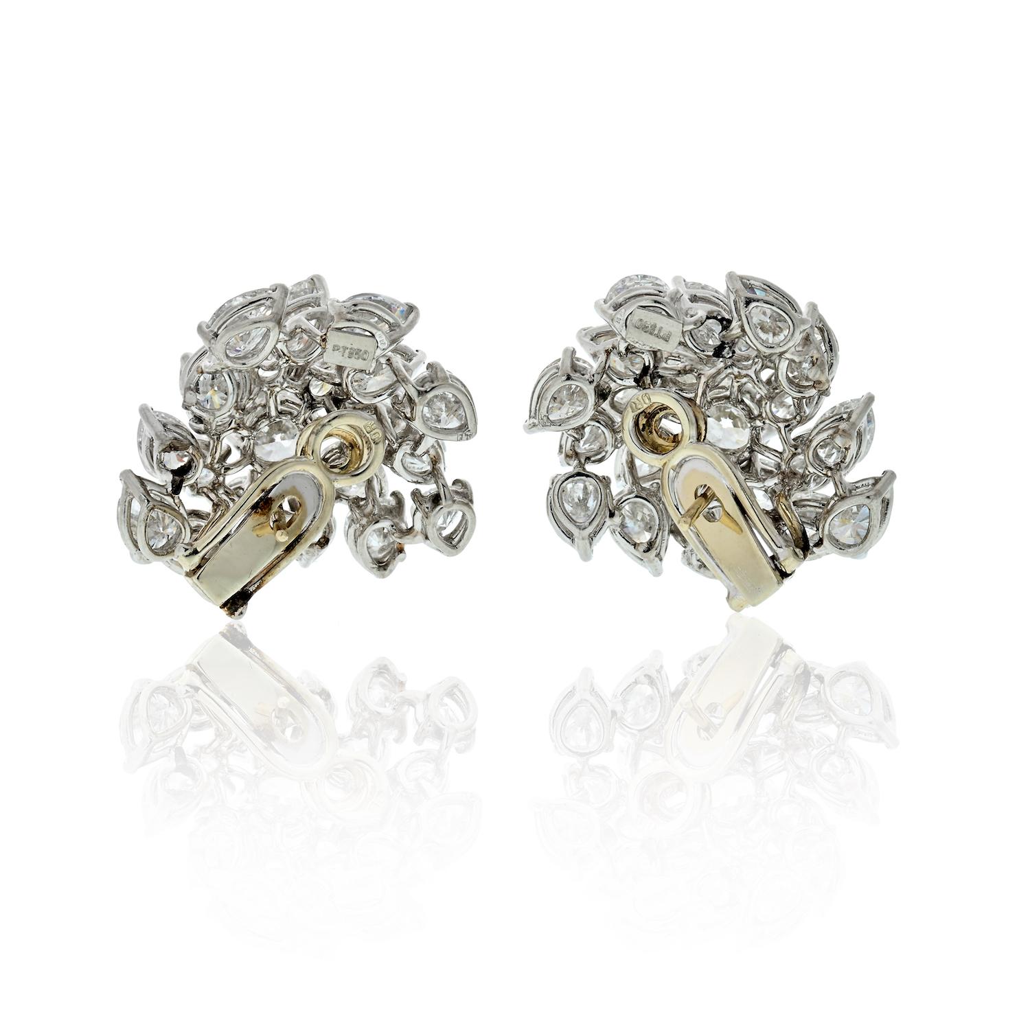Round Cut 17 Carat Diamond Cluster Earrings in Platinum For Sale