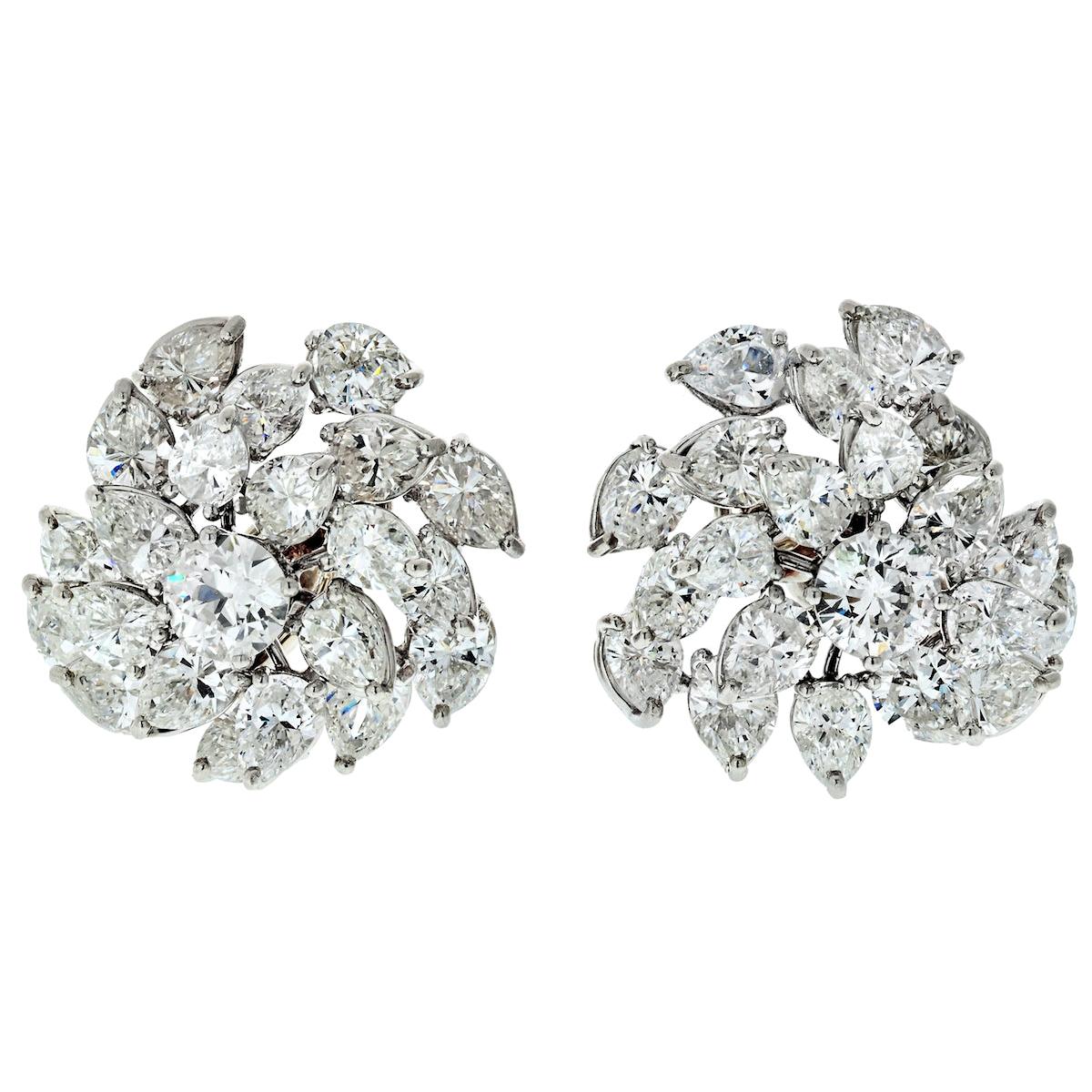 17 Carat Diamond Cluster Earrings in Platinum For Sale