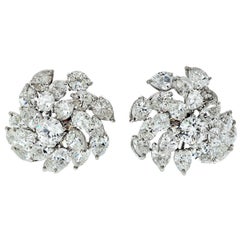 Vintage 17 Carat Diamond Cluster Earrings in Platinum