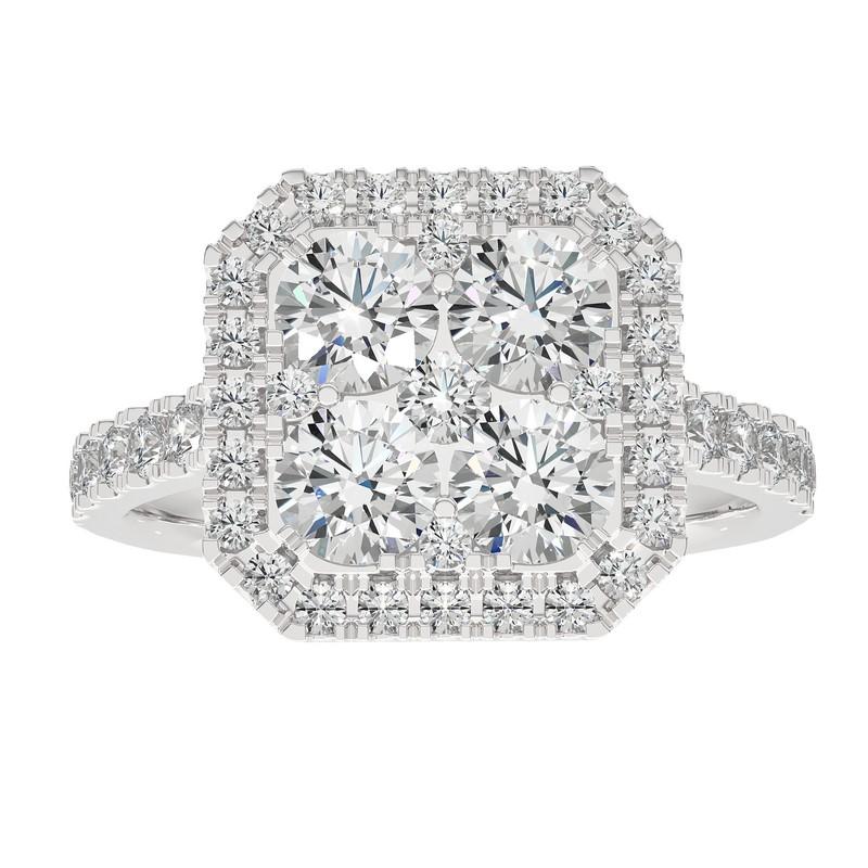 Modern 1.7 Carat Diamond Moonlight Cushion Cluster Ring in 14K White Gold For Sale