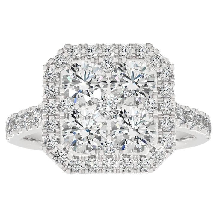 1.7 Carat Diamond Moonlight Cushion Cluster Ring in 14K White Gold For Sale