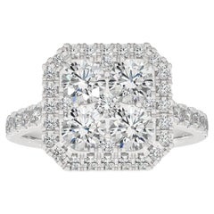 Bague grappe coussin Moonlight en or blanc 14 carats avec diamants de 1,7 carat