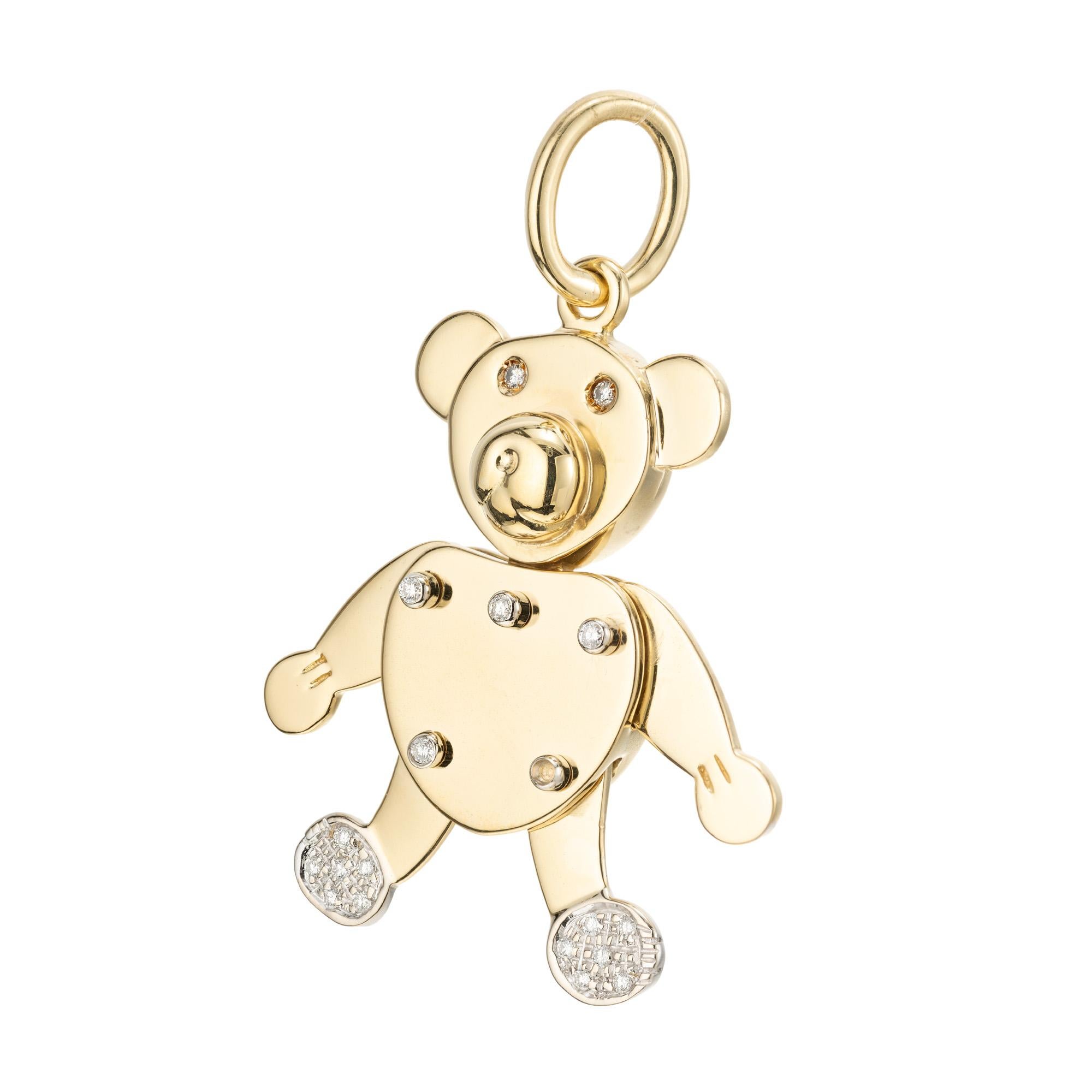 .17 Karat Diamant Zwei-Ton-Gold Teddybär Charm-Anhänger (Rundschliff) im Angebot
