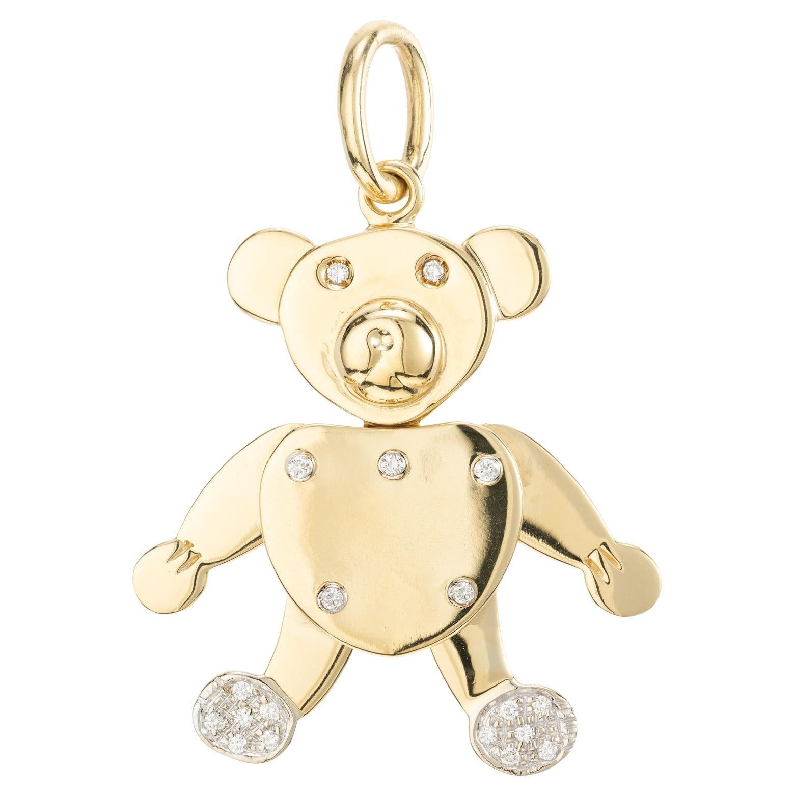 Ciondolo a forma di orsetto in oro bicolore con diamante da .17 carati