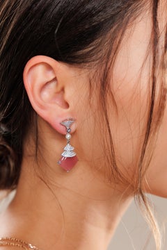 17 Carat Moonstone Earrings in 18 Karat Gold with Diamond & Pearls