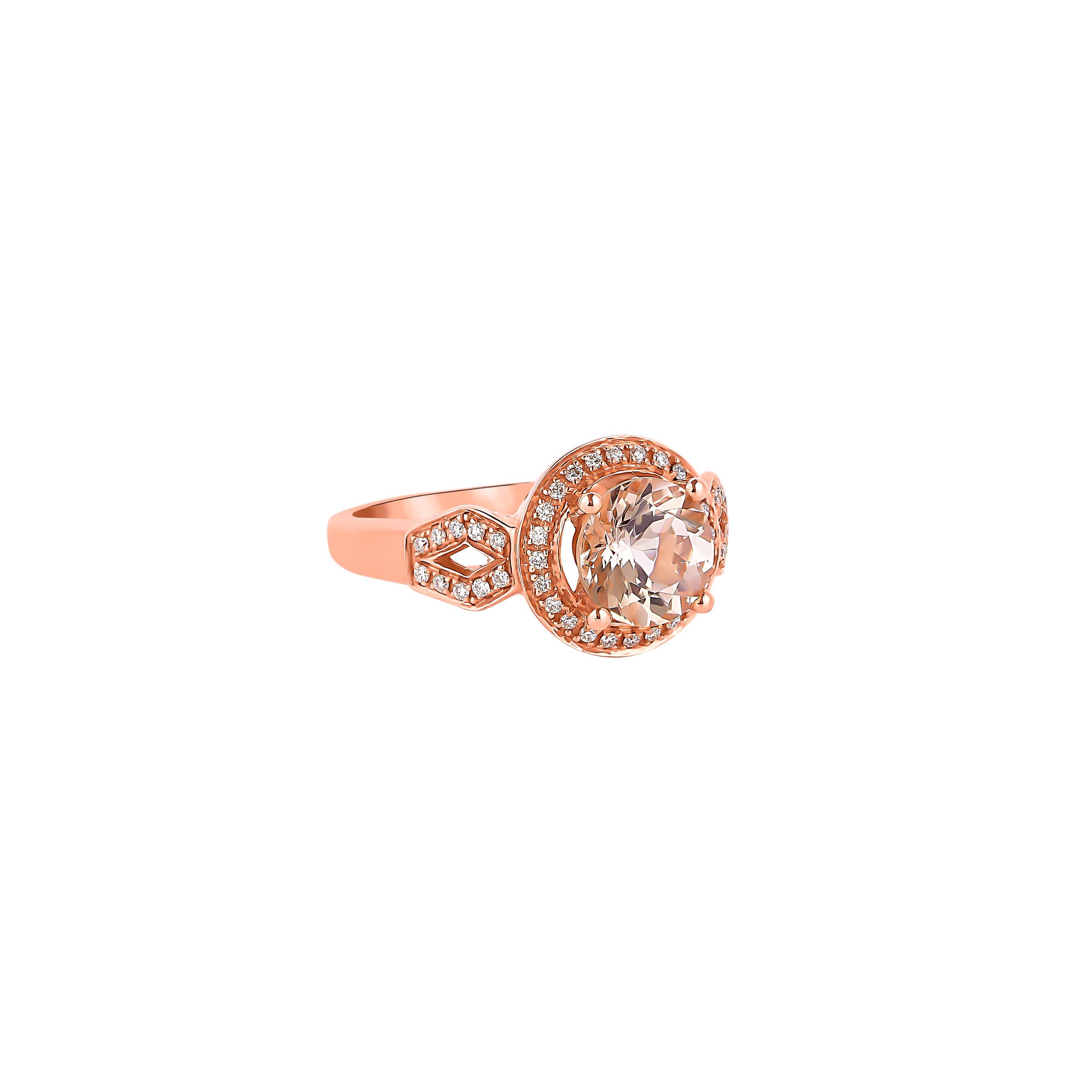 This collection features an array of magnificent morganites! Accented with diamonds these rings are made in rose gold and present a classic yet elegant look. 

Classic morganite ring in 18K rose gold with diamonds. 

Morganite: 1.79 carat round