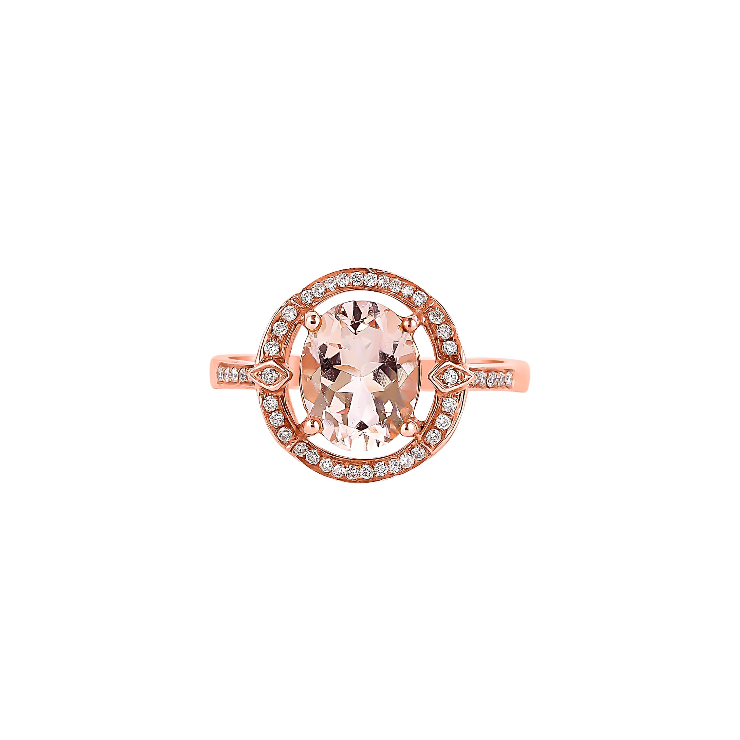 Oval Cut Sunita Nahata Morganite 1.70ct. Fancy Ring in 18K Rose Gold with Diamond. For Sale