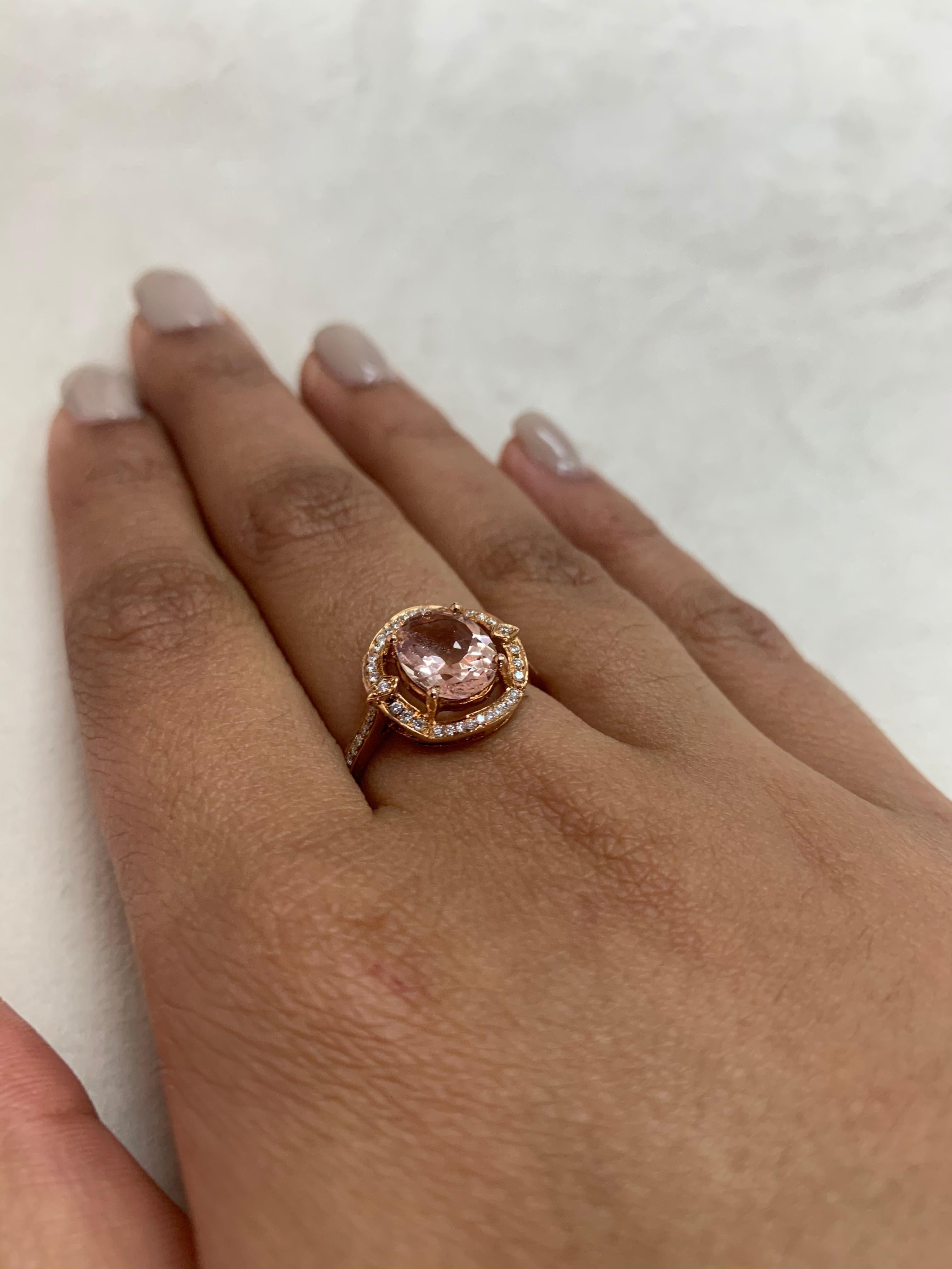 Contemporary Sunita Nahata Morganite 1.70ct. Fancy Ring in 18K Rose Gold with Diamond. For Sale