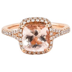 Bague en or rose 18 carats avec diamants et morganite de 1,7 carat